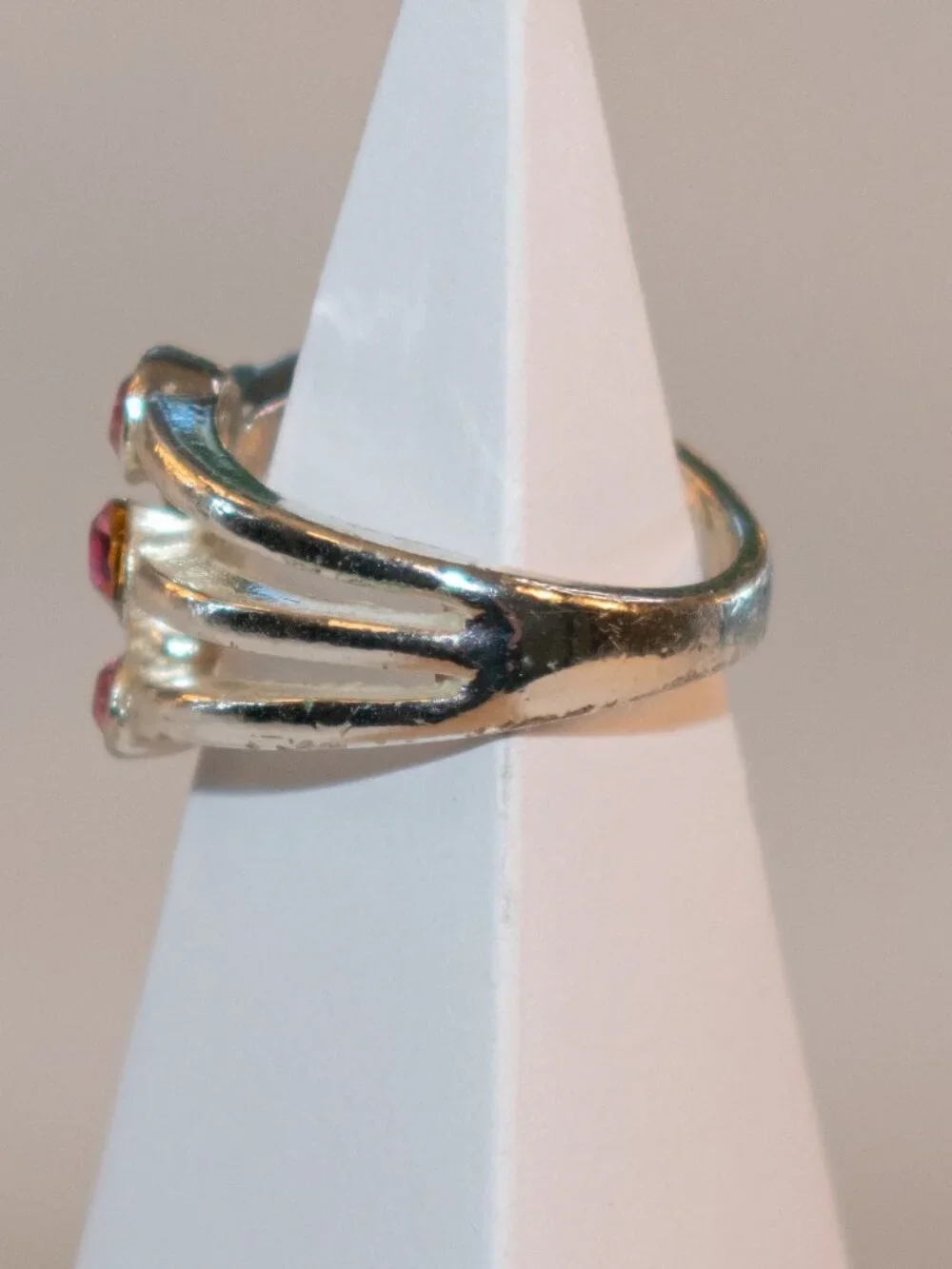 Silver Tone Cluster Ring with Pink Stones US 7